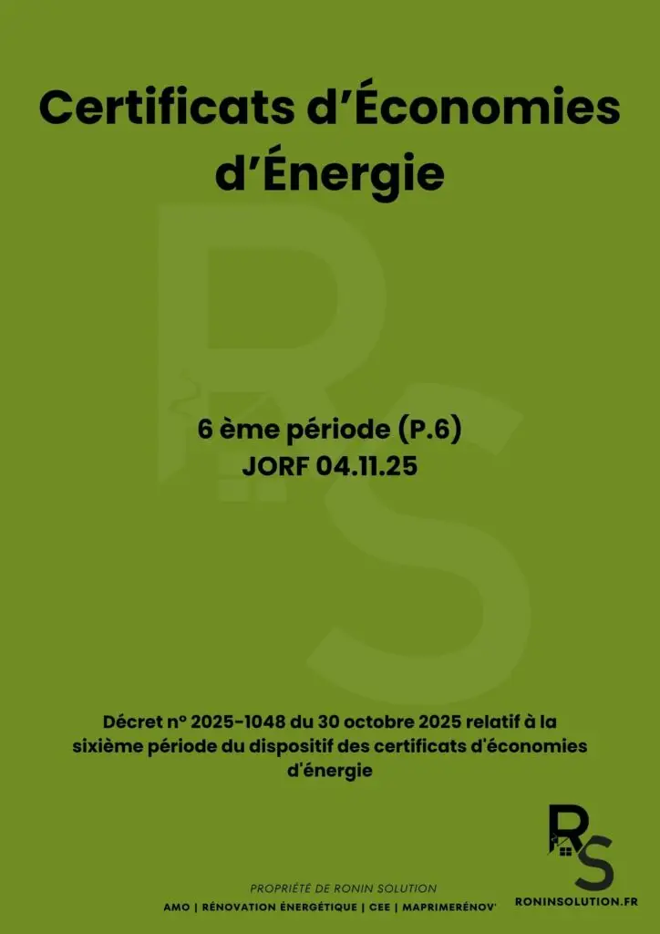 Décret n° 2025-1048 du 30 octobre 2025 relatif à la sixième période du dispositif des certificats d’économies d’énergie