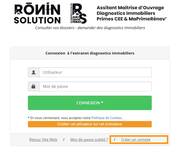 Créer un compte - Demander devis et extranet